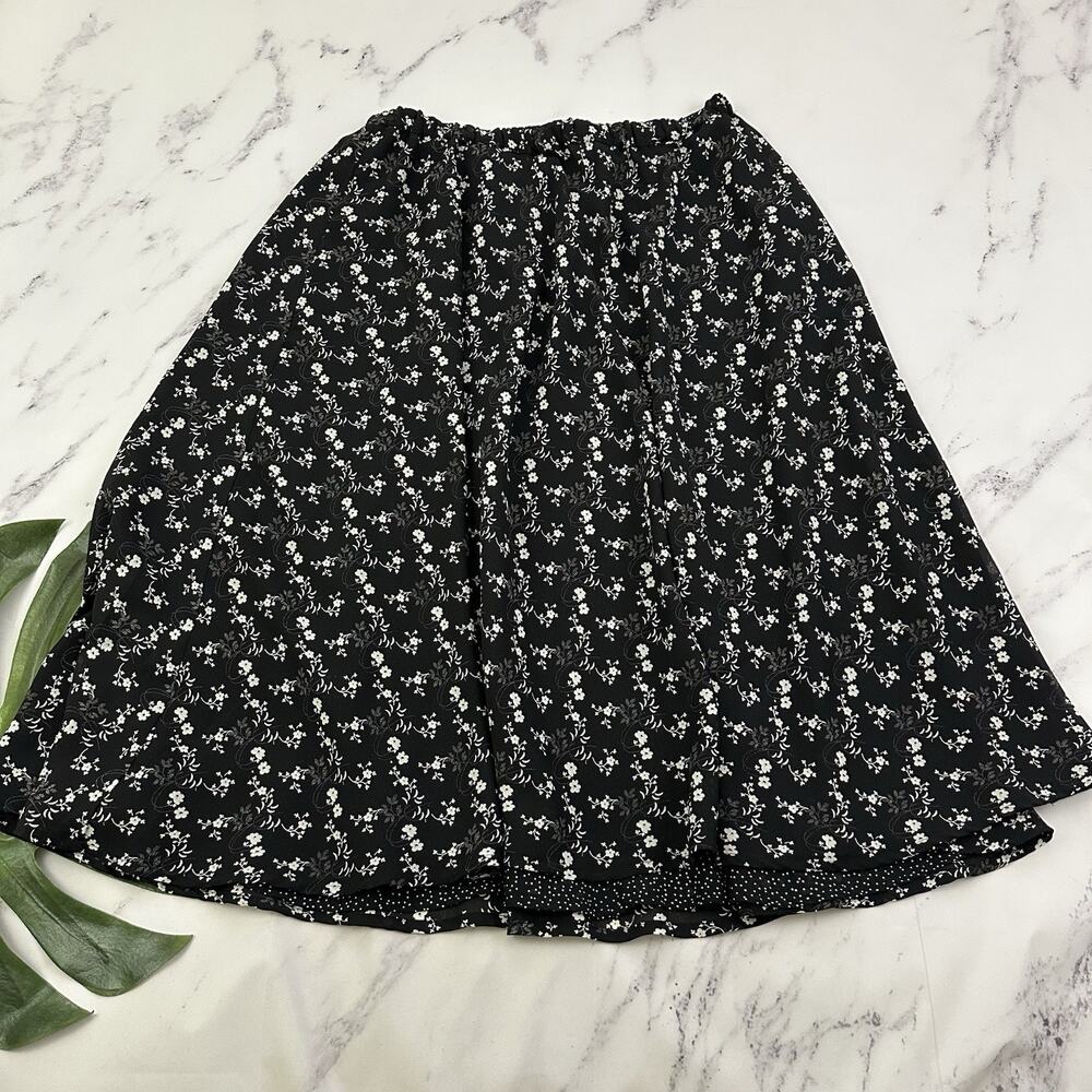 Coldwater Creek Womens Vintage Y2k Reversible Midi Skirt Size XL P Black Floral